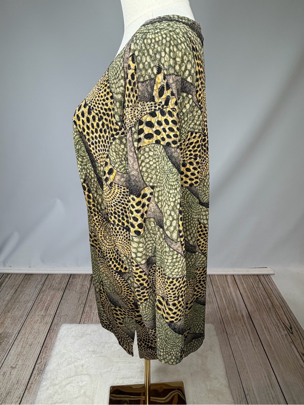 JM Collection Olive and Gold Printed Long Sleeve Tunic Dress - Picture 4 of 6